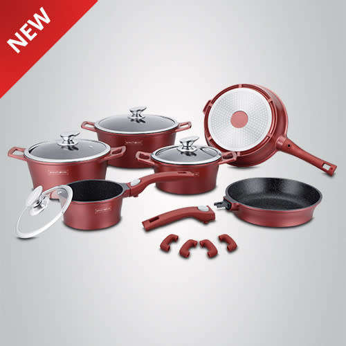 Royalty Line RL-ES2014M 14-Piece Marble Coating Cookware Set BURGUNDY