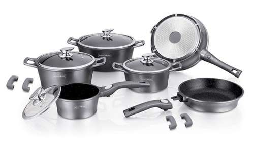 Royalty Line RL-ES2014M 14-Piece Marble Coating Cookware Set SILVER