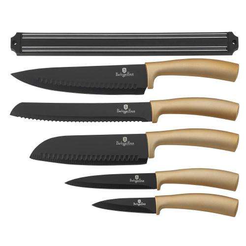 Berlinger Haus 6-Piece Knife Set with Magnetic Hanger - Black Rose BH-2399