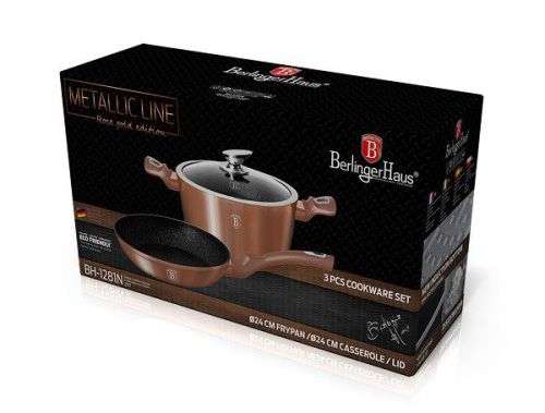 Berlinger Haus 3 Piece Frypan Set, Rose-gold Metallic Line