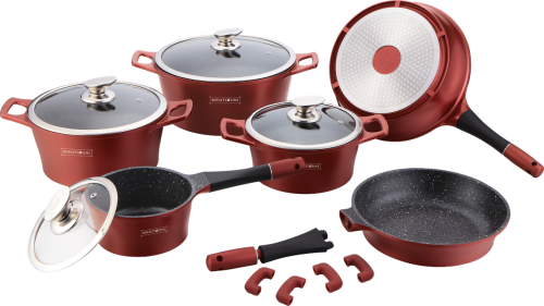 Royalty Line RL-ES2014M 14-Piece Marble Coating Cookware Set BURGUNDY