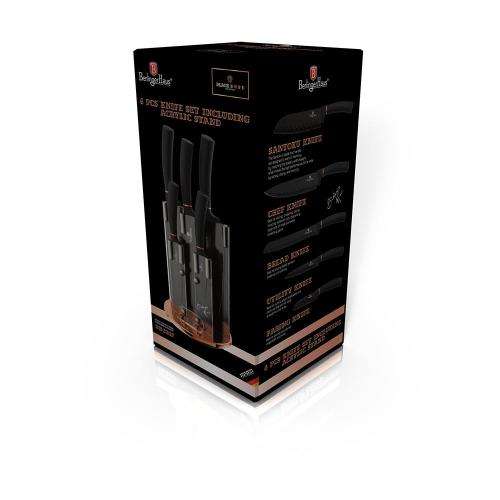 Berlinger Haus 6-Piece Marble Coating Knife Set with Stand Black Rose Gold Collection