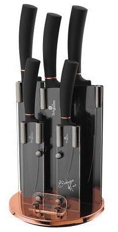 Berlinger Haus 6-Piece Marble Coating Knife Set with Stand Black Rose Gold Collection