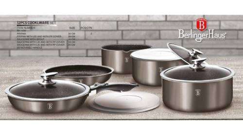 Berlinger Haus 12-Piece Marble Coating Cookware Set - Burgundy Metallic,BH-1686