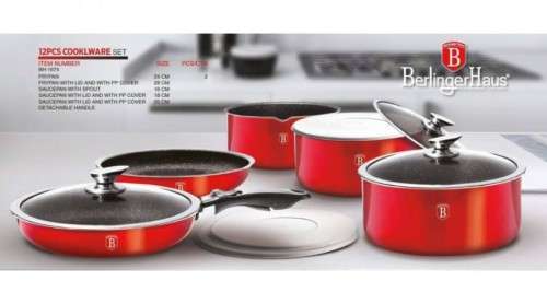 Berlinger Haus 12-Piece Marble Coating Cookware Set - Burgundy Metallic,BH-1674
