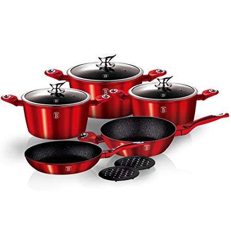 Berlinger Haus 10-Piece Marble Coating Cookware Set - Burgundy Metallic Line,BH-1222N