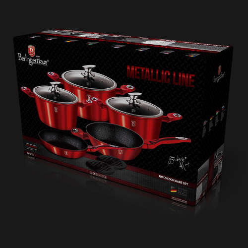 Berlinger Haus 10-Piece Marble Coating Cookware Set - Burgundy Metallic Line,BH-1222N