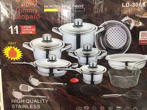 BRAND NEW LEOPARD 21 PIECE STAINLESS STEEL COOKWARE SET