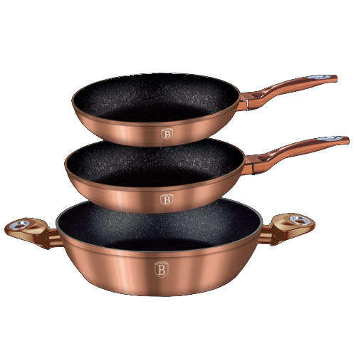 **FREE SHIPPING**Berlinger Haus,BH-1280 3 pcs frypan set, Rose-gold Metallic Line