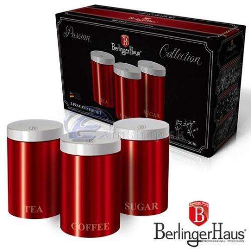 **Berlinger Haus Premium 3-Piece Metallic Red Canister Set,BH-1343