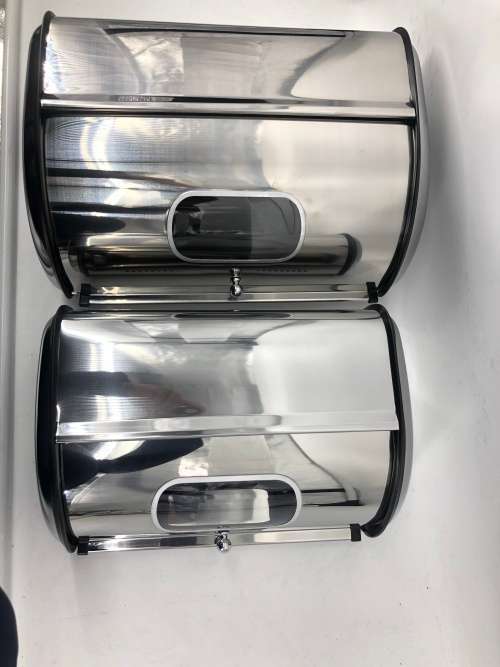 Brand New 2 X Bread bin Stainless Steel Oval Large and Small With Window
