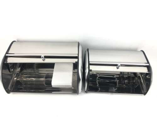 Brand New 2 X Bread bin Stainless Steel Oval Large and Small With Window