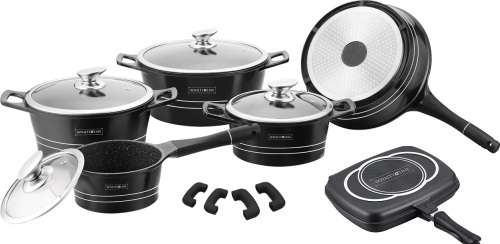 Royalty Line 15-Piece Marble Coating Cookware Set - Black RL-ES1015M