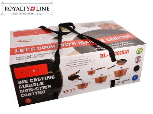 Royalty Line 15-Piece Marble Coating Cookware Set - Black RL-ES1015M