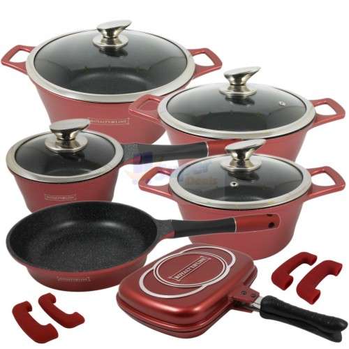 Royalty Line 15-Piece Marble Coating Cookware Set - Burgundy RL-ES1015M