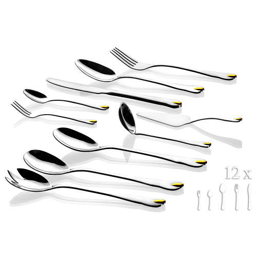 Blaumann 66-Piece Stainless Steel Mirror Finish with Gold Decor Cutlery Set - Silve