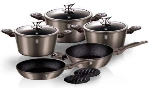 Berlinger Haus Marble Coating Cookware 10 Piece Set - Carbon Metallic,BH-1219