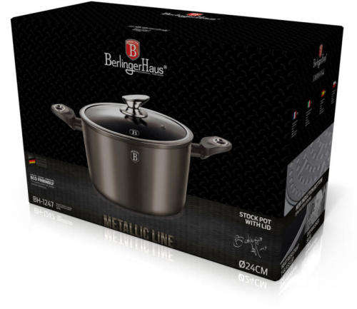 Berlinger Haus Marble Coating Stock Pot with Lid 24cm - Carbon Metallic,BH-1247
