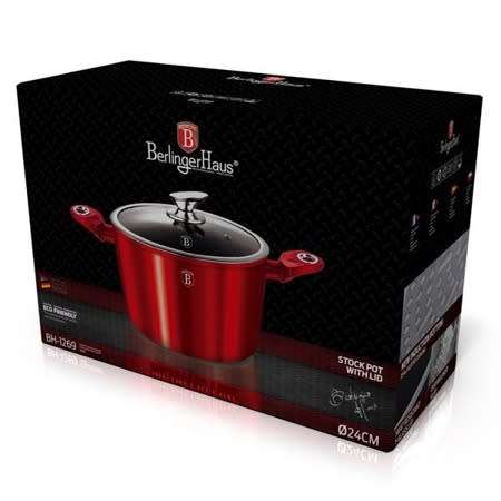 **Berlinger Haus Marble Coating Deep Stock Pot 24cm - Burgundy Metallic,BH-1269