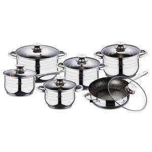 Blaumann 12-Piece Stainless Steel Jumbo Cookware Set With Marble Coating Fry Pan, BL-3167