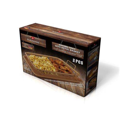 Blaumann 2-Piece Non-Stick Oblong Roaster with Basket - Le Chef Collection