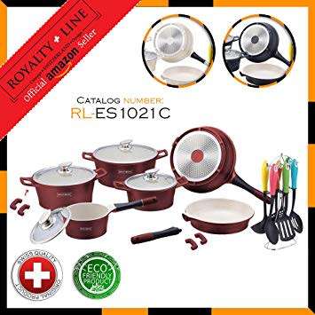 Royalty Line  21-Piece Limited Edition Ceramic Coating Cookware Set RL-ES1021 Burgundy