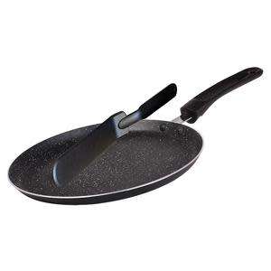 Blaumann 24cm Non-Stick Marble Coating Pancake Pan with Turner - Matt Black