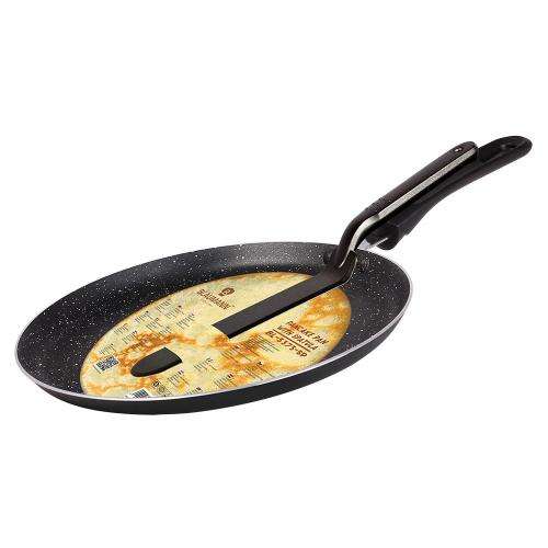 Blaumann 24cm Non-Stick Marble Coating Pancake Pan with Turner - Matt Black