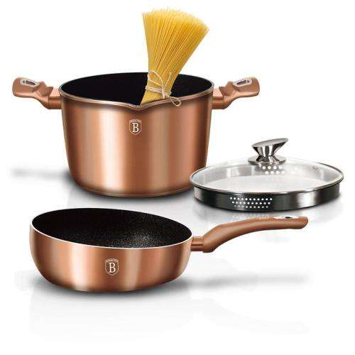 Berlinger Haus 3-Piece Metallic Line Rice/Pasta Cookware Set - Rose Gold BH-1842