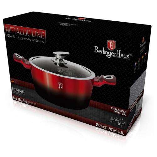 Berlinger Haus Marble Coating Casserole with Lid 24cm - Black Burgundy Edition, BH-1628
