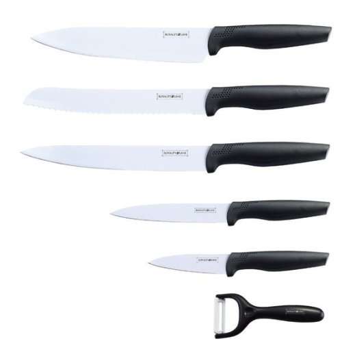 Royalty Line 5-Piece Non-Stick Coating Knife Set + Peeler - Black and White, RL-MB5W