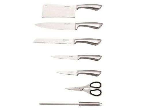 Royalty Line 7-Piece Stainless Steel Knife Set With Rotating Stand - Silver, RL-KSS600