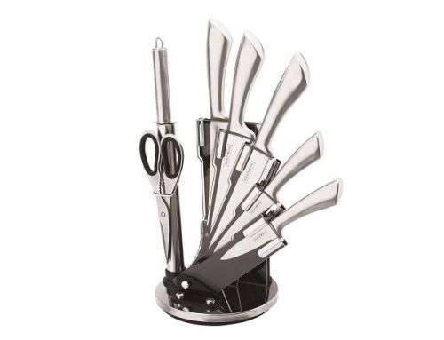 Royalty Line 7-Piece Stainless Steel Knife Set With Rotating Stand - Silver, RL-KSS600