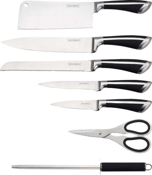 Royalty Line 7-Piece Stainless Steel Knife Set with Rotating Stand - Black, RL-KSS700