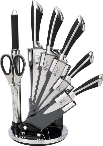 Royalty Line 7-Piece Stainless Steel Knife Set with Rotating Stand - Black, RL-KSS700