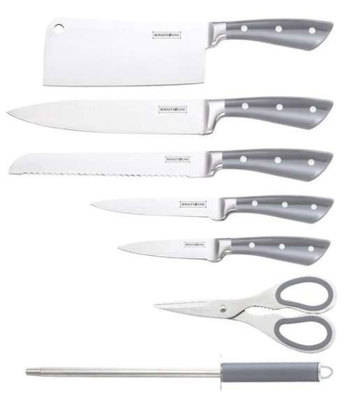 Royalty Line Knife Set with Rotating Stand | 8 Piece | Grey