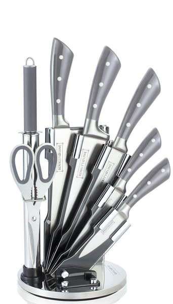 Royalty Line Knife Set with Rotating Stand | 8 Piece | Grey