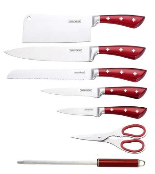 Royalty Line 8-Piece Stainless Steel Knife Set and Stand - Burgundy, RL-KSS820