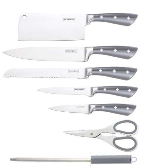 Royalty Line 8-Piece Stainless Steel Knife Set with Stand - Grey, RL-KSS822