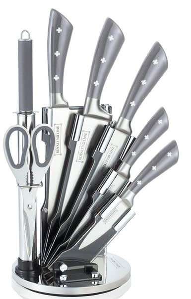 Royalty Line 8-Piece Stainless Steel Knife Set with Stand - Grey, RL-KSS822