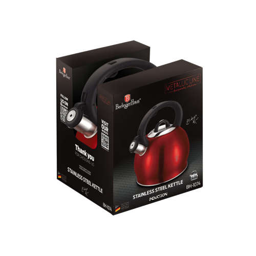 Berlinger Haus 3L Stainless Steel Whistling Kettle - Burgundy Metallic, BH-1074