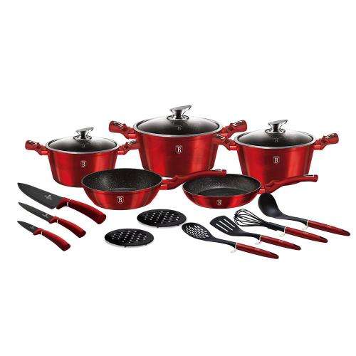 Berlinger Haus 17-Piece Marble Coating Cookware Set - Burgundy Edition