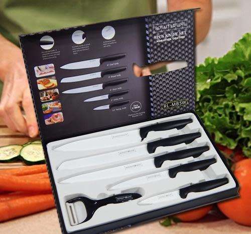 Royalty Line 5-Piece Non-Stick Coating Knife Set + Peeler - Black and White, RL-MB5W