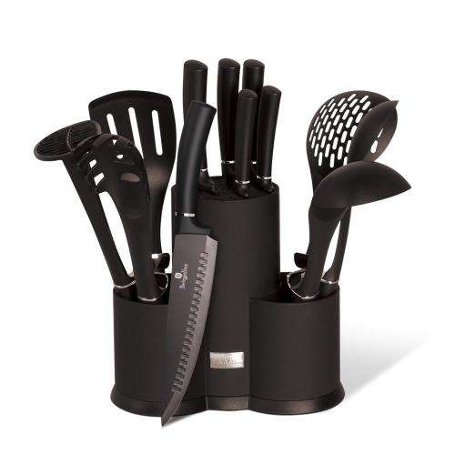 BERLINGER HAUS 12 PIECE KNIFE AND KITCHEN TOOL SET - BLACK SILVER COLLECTION