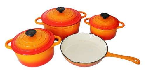 LMA Authentic 7 Piece Cast Iron Dutch Oven Cookware Set - Sunset Orange