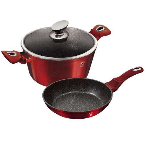 BERLINGER HAUS 3-PIECE MARBLE COATING COOKWARE SET - BURGUNDY METALLIC