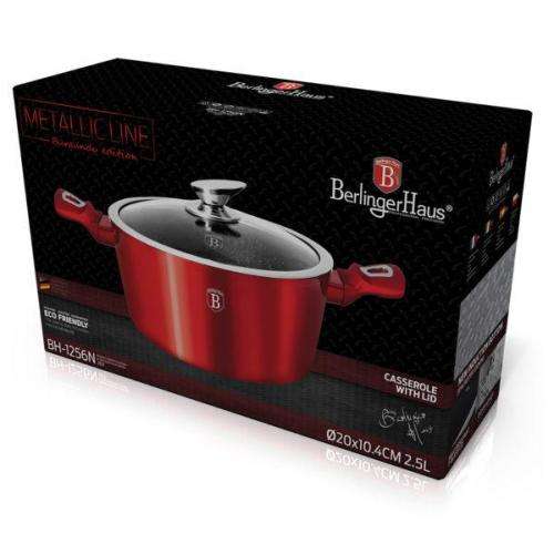 BERLINGER HAUS 20CM MARBLE COATING CASSEROLE - BURGUNDY METALLIC