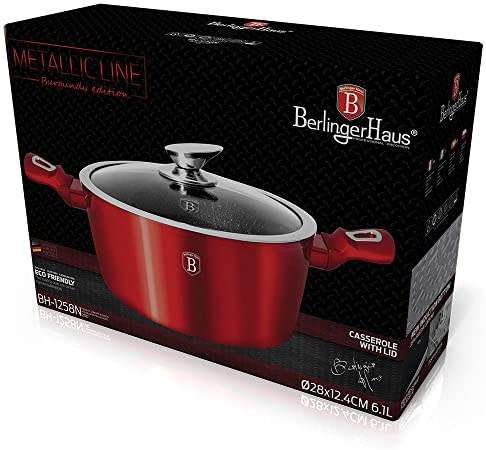 berlinger haus 28cm marble coating casserole - burgundy metallic