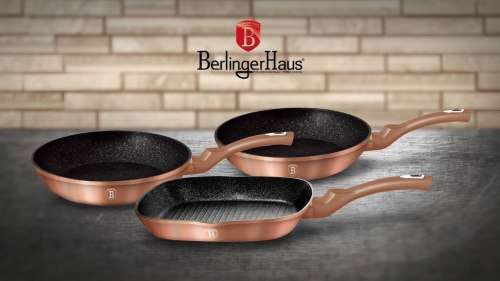 BERLINGER HAUS 3-PIECE MARBLE COATING FRY & GRILL PAN SET - ROSE GOLD
