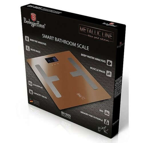 Berlinger Haus 150kg Smart Digital Body Fat Bathroom Scale - Rose Gold